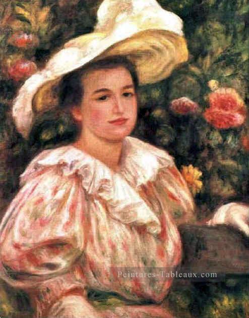 Dame au chapeau blanc Pierre Auguste Renoir Peintures à l'huile